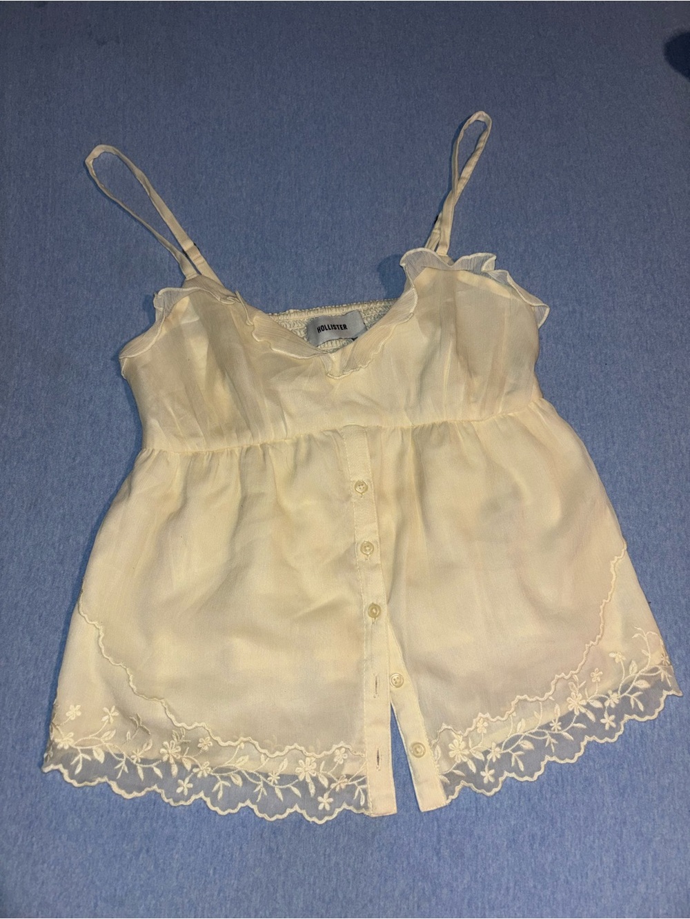 Hollister Cream Sheer Button-Front Lace Trim Camisole